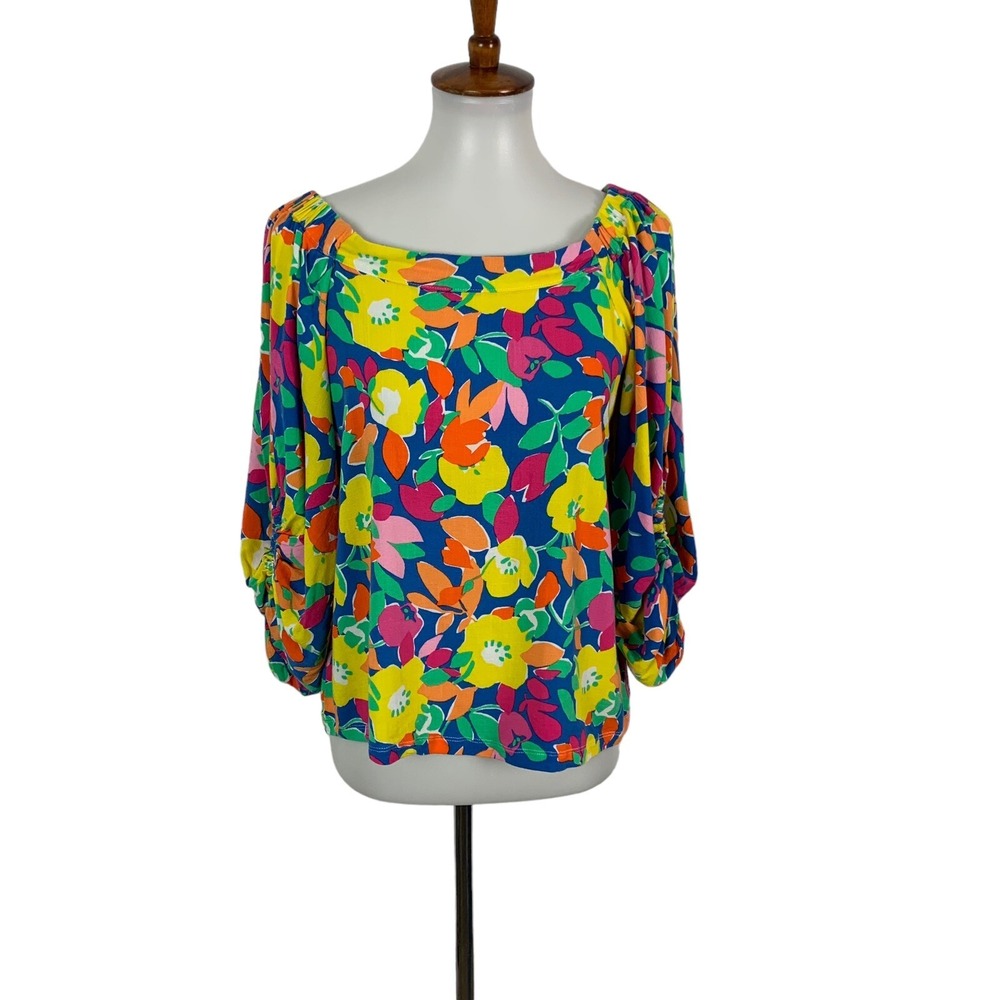 Sugar Lips‎ Multicolor Floral Blouse Puff Sleeve Boho Peasant Top Lightweight XS